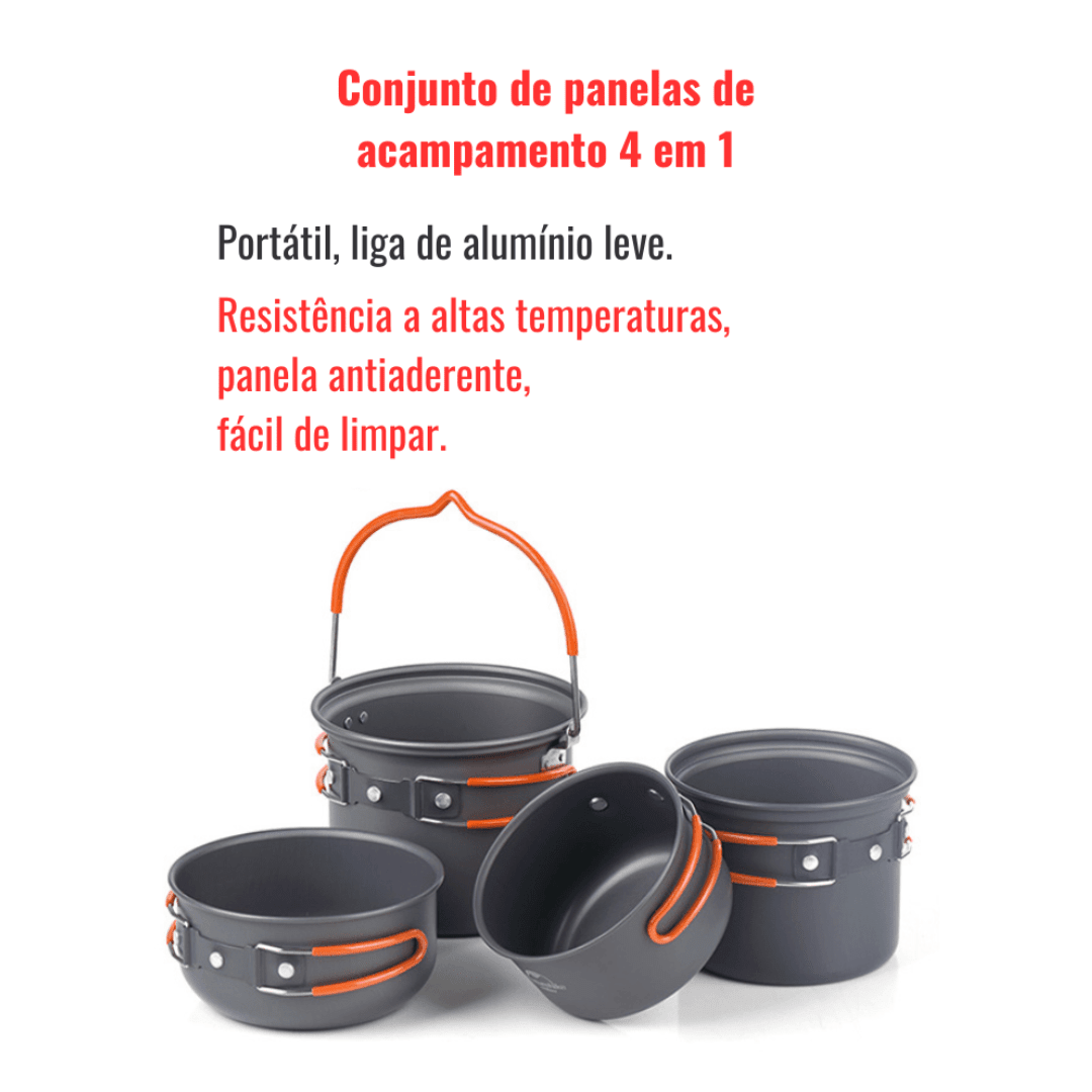 Kit Panelas de Acampamento 4 em 1 - PotSets - PescaAqui