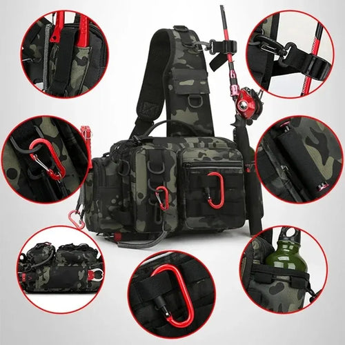 Bolsa Tática para Pesca com Suporte para Vara e Cinta Transversal - PescaAqui