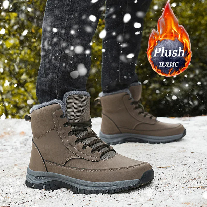 Bota de Couro de Inverno Neve Impermeável Outdoor - PescaAqui